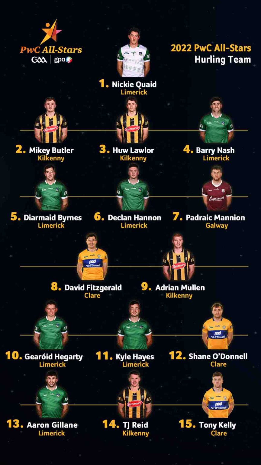 2022 PwC AllStars Hurling Team and Players of the Year Gaelic